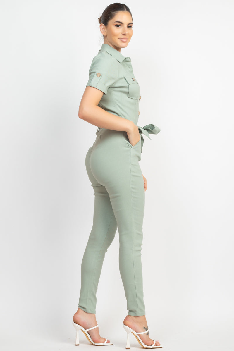 - Office Approved Collared Waist-tie Buttoned Jumpsuit - 4 colors - Ships from The US - womens jumspuit at TFC&H Co.
