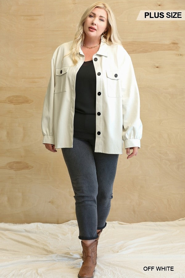 - Oh So Stylish Faux Leather Button Down Shacket With Side Pockets Voluptuous (+) Plus Size - 3 colors - Ships from The US - womens jacket at TFC&H Co.