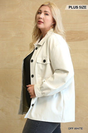 Oh So Stylish Faux Leather Button Down Shacket With Side Pockets Voluptuous (+) Plus Size - 3 colors - Ships from The US - women's jacket at TFC&H Co.