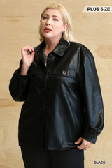 BLACK Oh So Stylish Faux Leather Button Down Shacket With Side Pockets Voluptuous (+) Plus Size - 3 colors - Ships from The US - women's jacket at TFC&H Co.