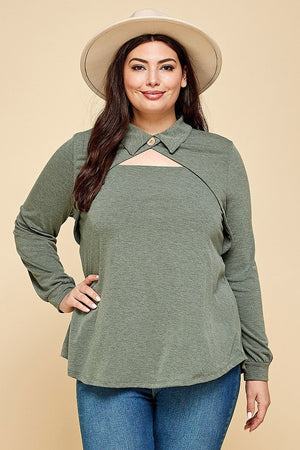- Olive Smock Solid Long Sleeve Fashion Shirt Voluptuous (+) Plus Size - Ships from The US - womens shirt at TFC&H Co.
