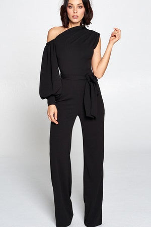 One Shoulder Solid Print Jumpsuit - Ships from The US - women's jumpsuits at TFC&H Co.