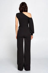 BLACK One Shoulder Solid Print Jumpsuit - Ships from The US - women's jumpsuits at TFC&H Co.