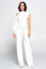 OFF WHITE One Shoulder Solid Print Jumpsuit - Ships from The US - women's jumpsuits at TFC&H Co.