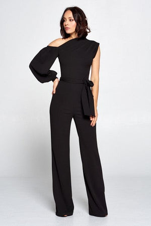 One Shoulder Solid Print Jumpsuit - Ships from The US - women's jumpsuits at TFC&H Co.