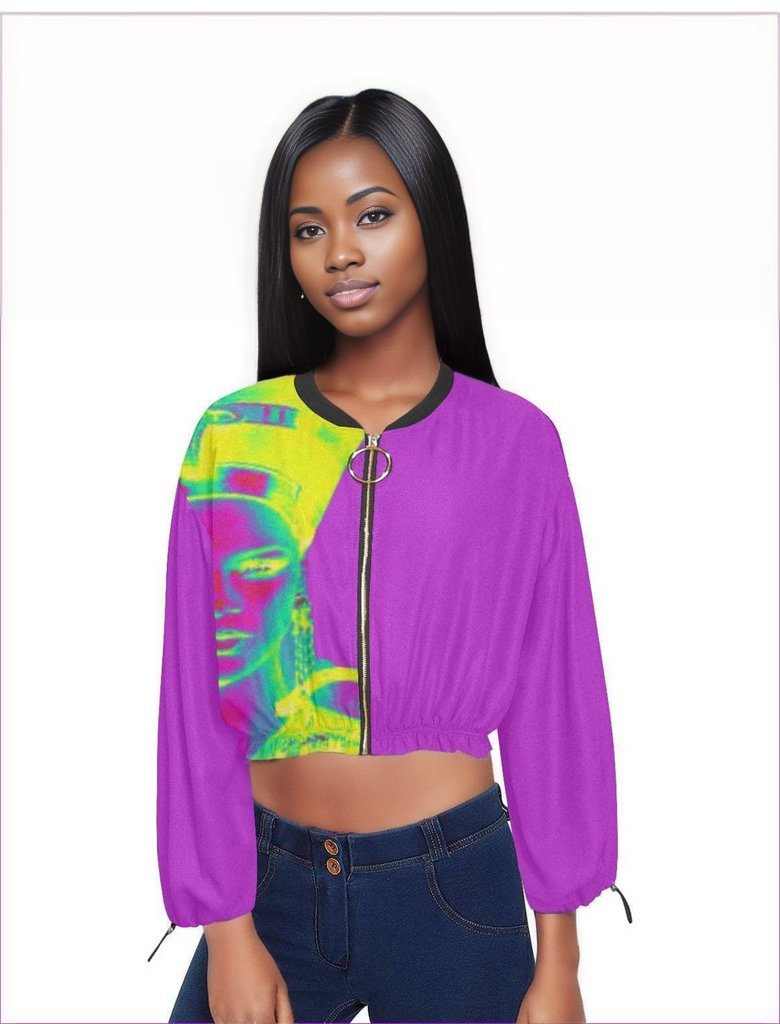 Origins Women's Chiffon Cropped Jacket (Model H30) Origins of A Queen Chiffon Cropped Jacket - women's cropped jacket at TFC&H Co.