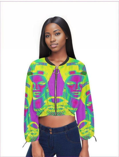 Origins of A Queen Women's Chiffon Cropped Jacket (Model H30) Origins of A Queen Chiffon Cropped Jacket - women's cropped jacket at TFC&H Co.