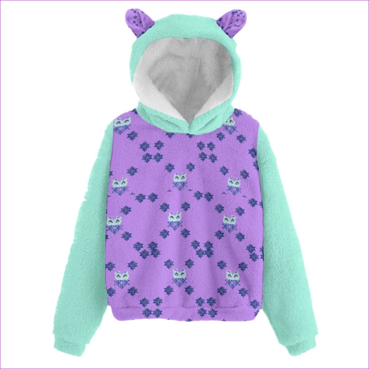 multi-colored Owl-Some Kid’s Borg Fleece Hoodie With Ears - kid's hoodie at TFC&H Co.