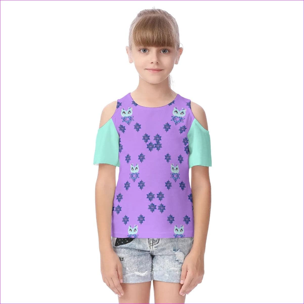 multi-colored Owl-Some Kids Cold Shoulder T-shirt With Ruffle Sleeves - kid's cold shoulder t-shirt at TFC&H Co.