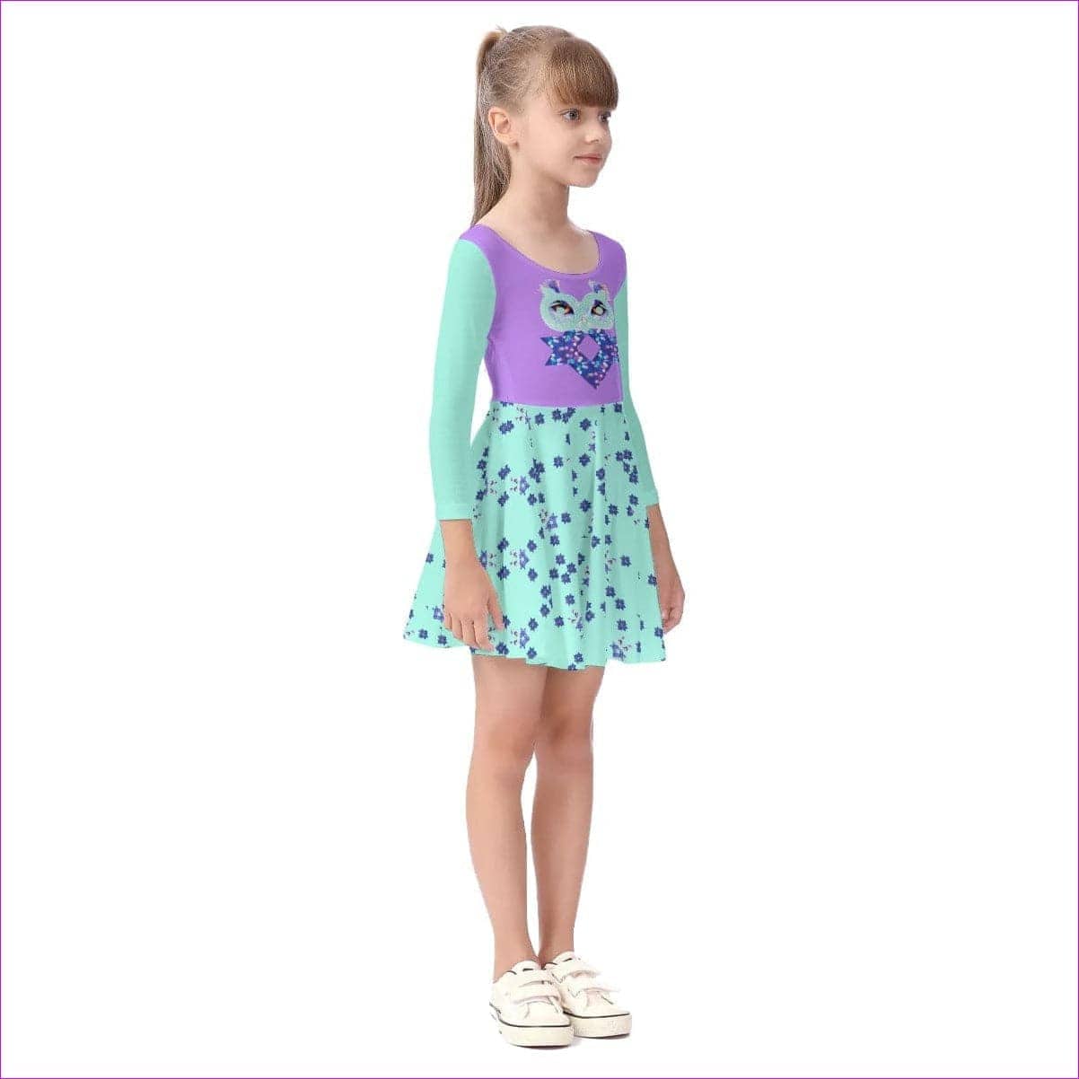 Owl-Some Kids Girls Long Sleeve Dress - kid's dress at TFC&H Co.