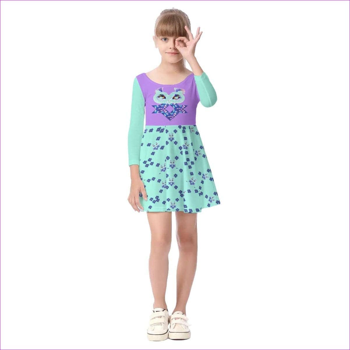 Owl-Some Kids Girls Long Sleeve Dress - kid's dress at TFC&H Co.