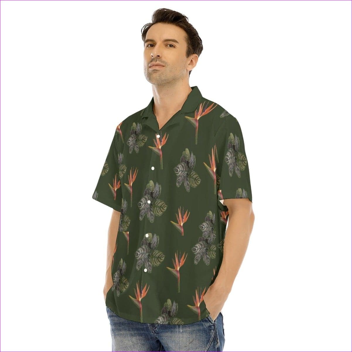 - Paradise Men's Army Green Hawaiian Shirt With Button Closure - mens hawaiian shirt at TFC&H Co.