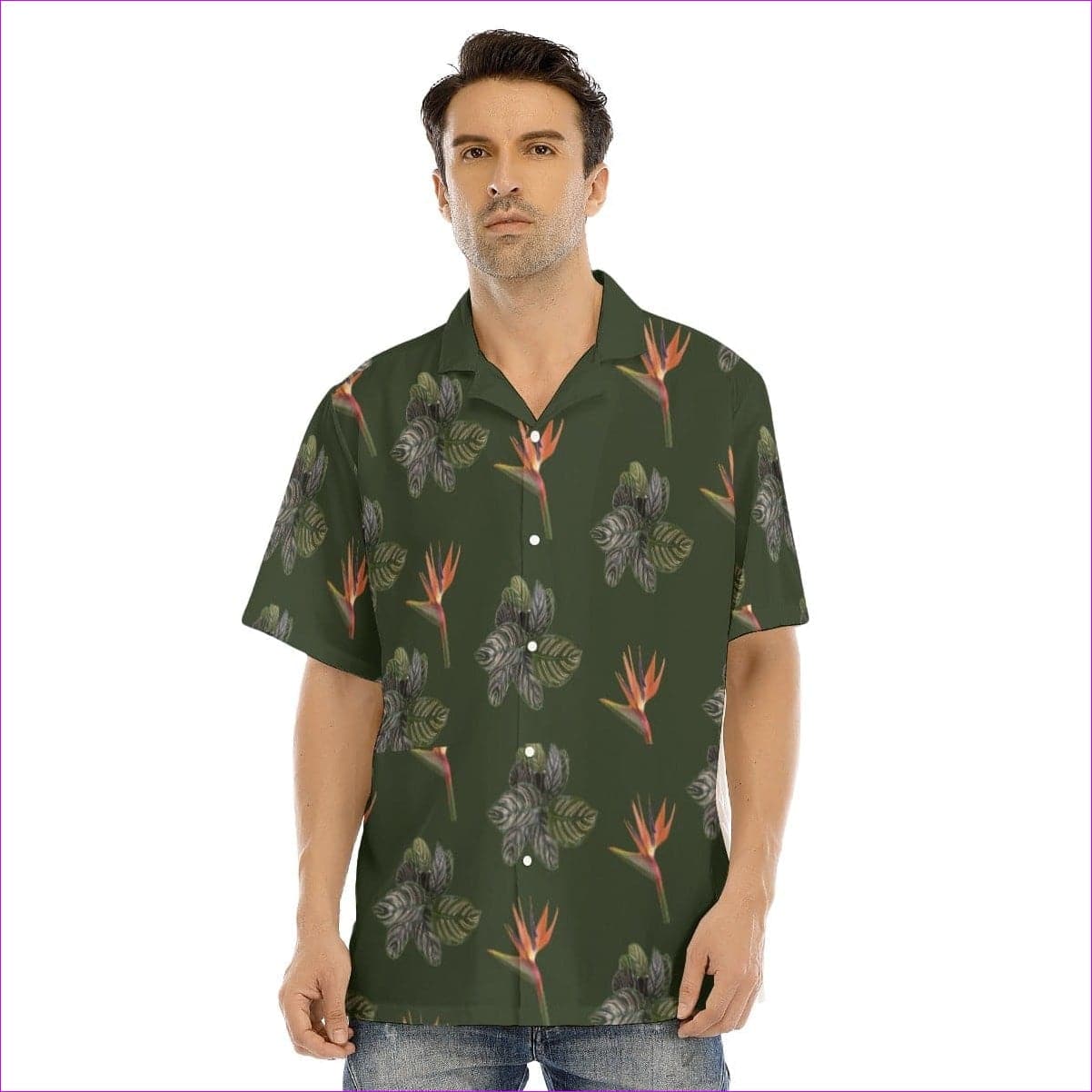 - Paradise Men's Army Green Hawaiian Shirt With Button Closure - mens hawaiian shirt at TFC&H Co.