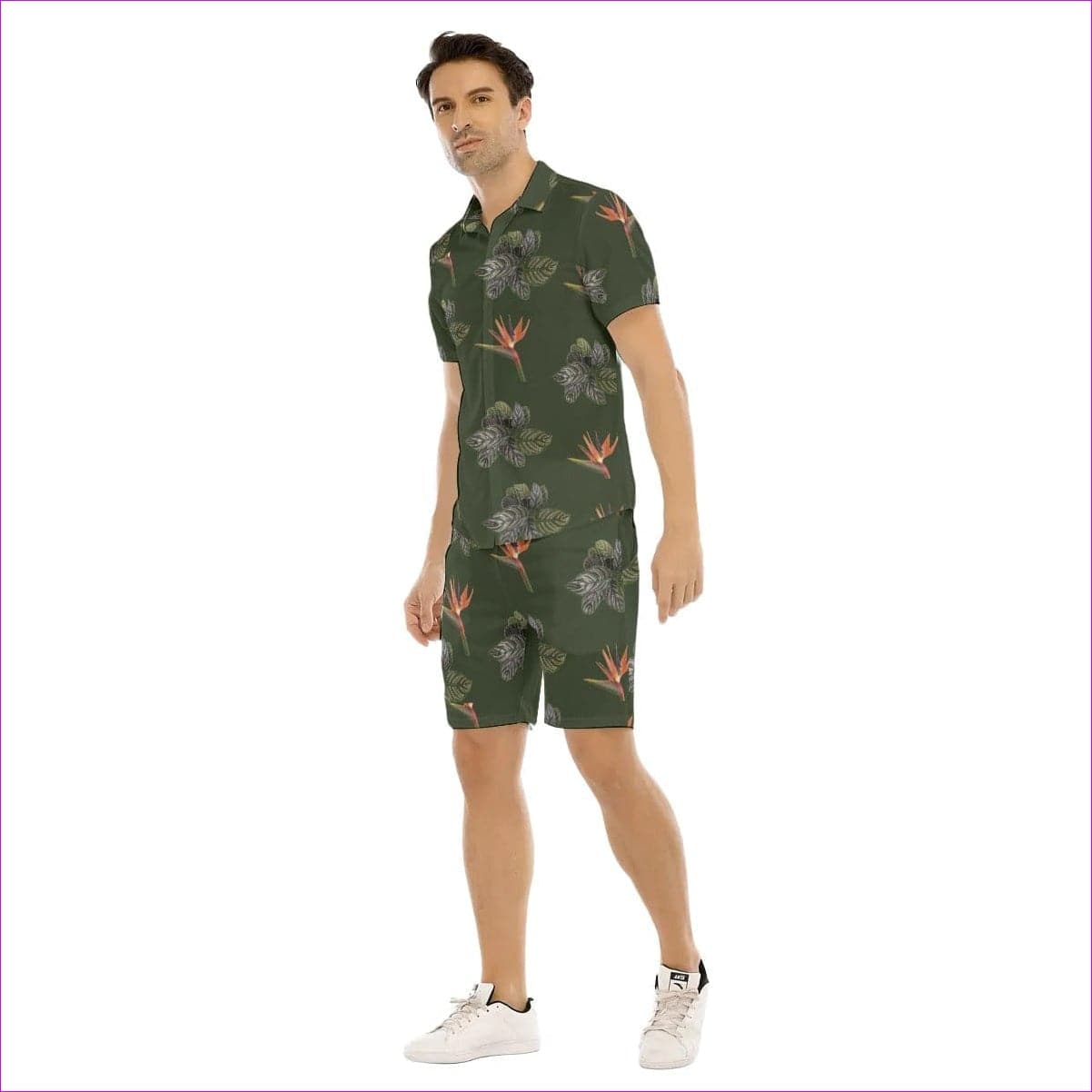 - Paradise Men's Army Green Hawaiian Short Set - mens top & short set at TFC&H Co.