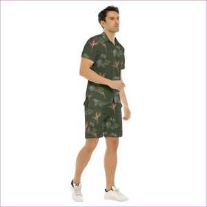 army green - Paradise Men's Army Green Hawaiian Short Set - mens top & short set at TFC&H Co.