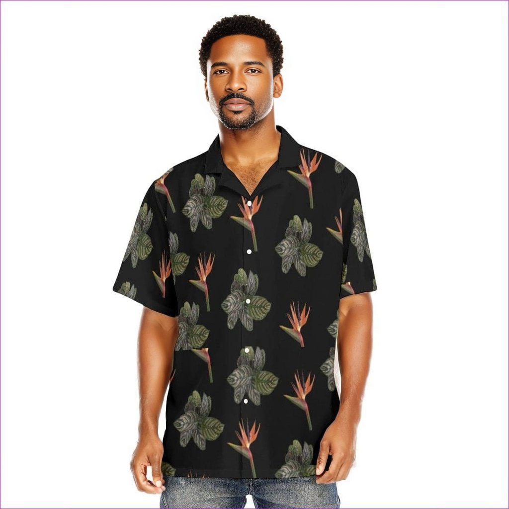 Black Paradise Men's Hawaiian Shirt With Button Closure - men's hawaiian shirt at TFC&H Co.