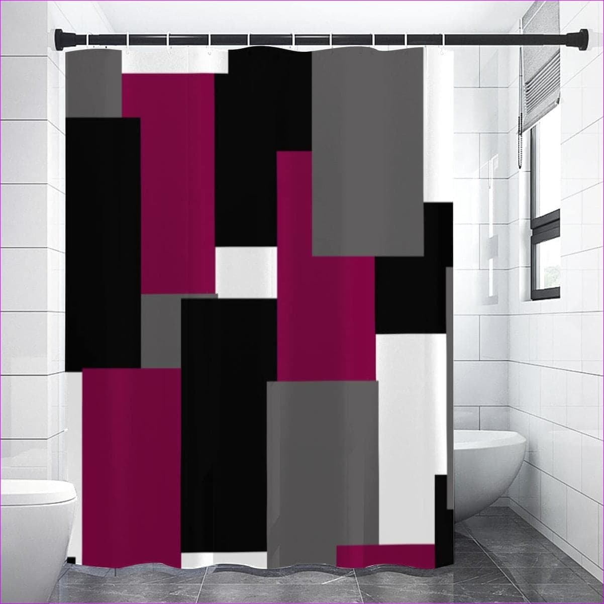 multi-colored Patch Work 2D waterproof shower curtain - shower curtain at TFC&H Co.