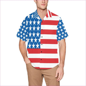 Red/White/Blue - Patriotic Men's All Over Print Hawaiian Shirt With Chest Pocket - mens hawaiian shirt at TFC&H Co.