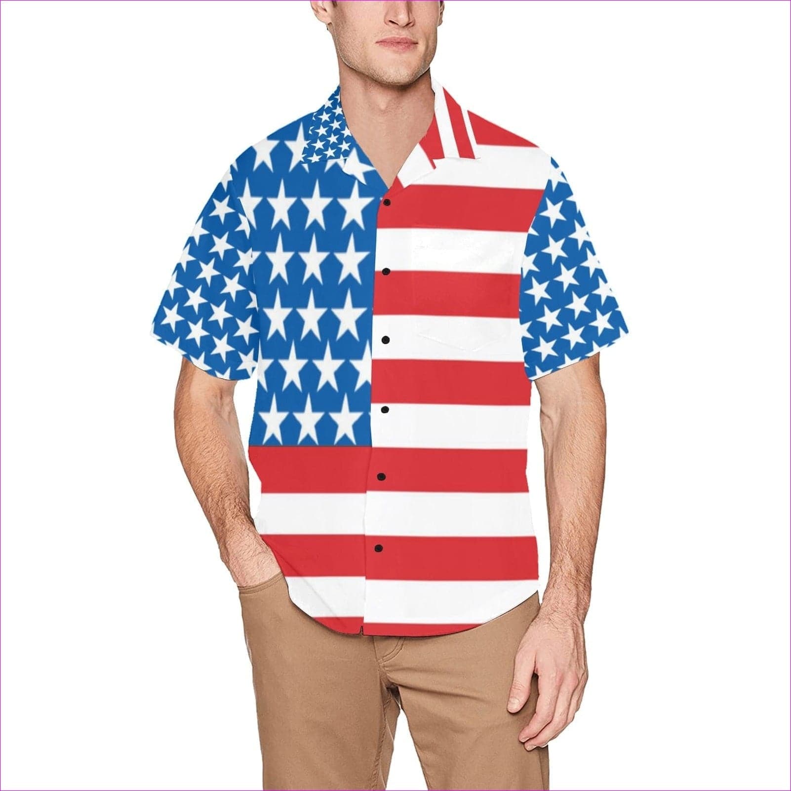 Red White Blue - Patriotic Men's All Over Print Hawaiian Shirt With Chest Pocket - mens hawaiian shirt at TFC&H Co.