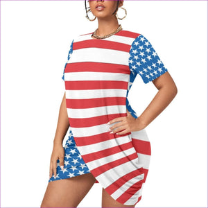 Red/White/Blue - Patriotic Women’s Stacked Hem Dress With Short Sleeve Voluptuous (+) Plus Size - womens dress at TFC&H Co.