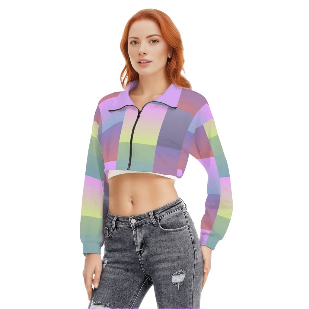 multi-colored - Paxx 2 Womens Lapel Collar Cropped Sweatshirt With Long Sleeve - womens sweatshirt at TFC&H Co.
