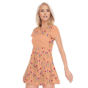 - Peach Floral Womens Layered V-Neck Baby Doll Dress - womens dress at TFC&H Co.