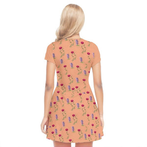 - Peach Floral Womens Layered V-Neck Baby Doll Dress - womens dress at TFC&H Co.