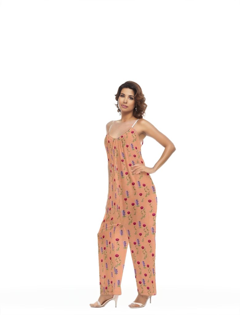 Peach Floral Womens Loose Cami Jumpsuit - women's jumpsuit at TFC&H Co.