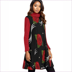 black - Pearls & Roses Womens High Neck Dress With Long Sleeve - womens dress at TFC&H Co.