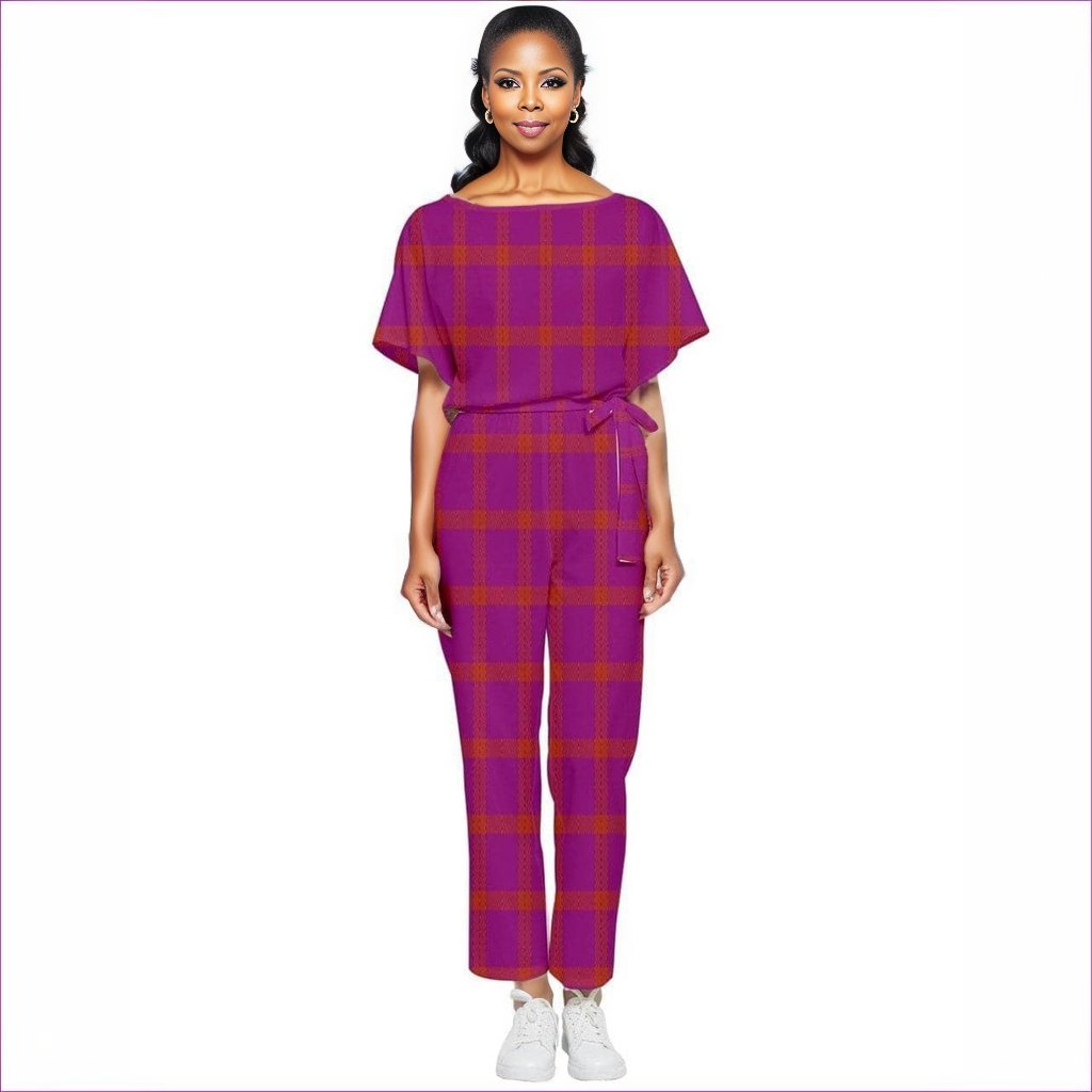 Plaid2 - Perfusion Plaid Batwing Jumpsuit - womens romper at TFC&H Co.