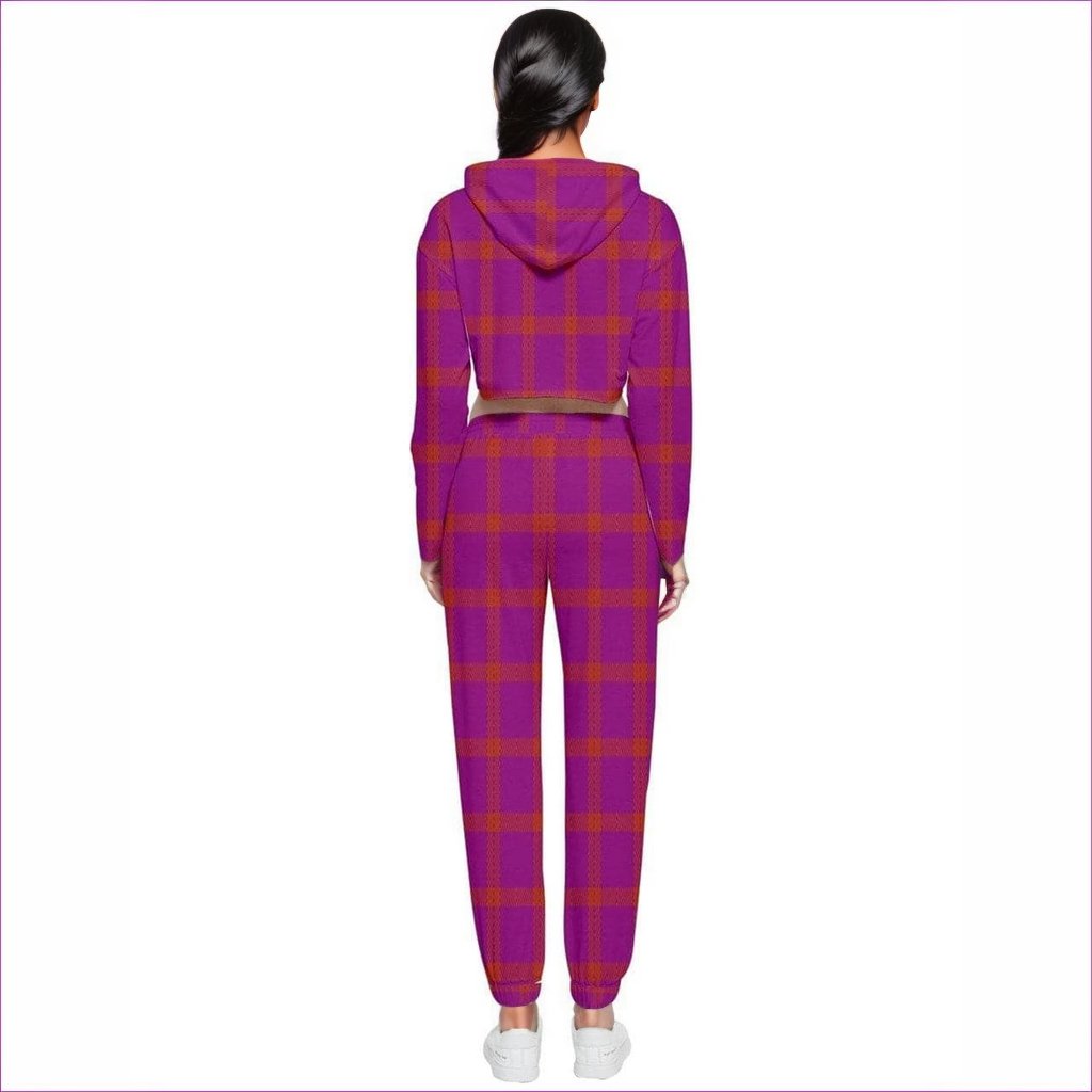 - Perfusion Plaid Cropped Zip Up Lounge Set - womens jogging set at TFC&H Co.