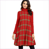 red Perfusion Plaid Womens High Neck Dress With Long Sleeve - women's dress at TFC&H Co.