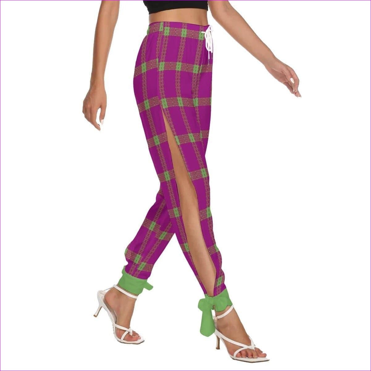 Purple - Perfusion Plaid Womens Side Seam Cutout Pants With Bottom Strap - womens pants at TFC&H Co.