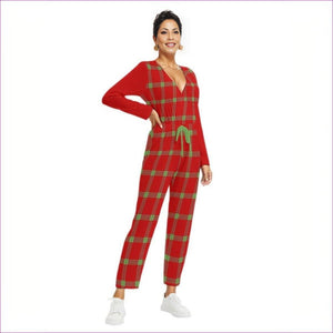 Perfusion Plaid Womens V-neck High Waist Red Jumpsuit - women's jumpsuit at TFC&H Co.