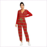Red - Perfusion Plaid Womens V-neck High Waist Red Jumpsuit - womens jumpsuit at TFC&H Co.