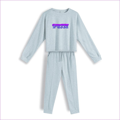 Grey Petty Womens Casual Long Sleeves Loose Crop Top Two-Piece Set - women's top & pants set at TFC&H Co.