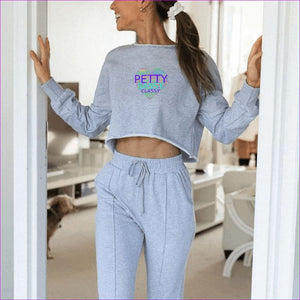 S Grey - Petty Womens Long Sleeve Crop Top Two-Piece Set - womens top & pants set at TFC&H Co.