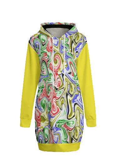 Yellow - Picasso Women's Long Hoodie | Interlock Fabric - womens hoodie dress at TFC&H Co.