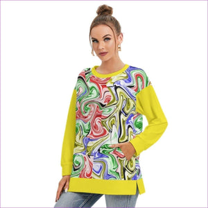 Yellow - Picasso Womens Side Split O-neck Sweatshirt - womens sweatshirt at TFC&H Co.