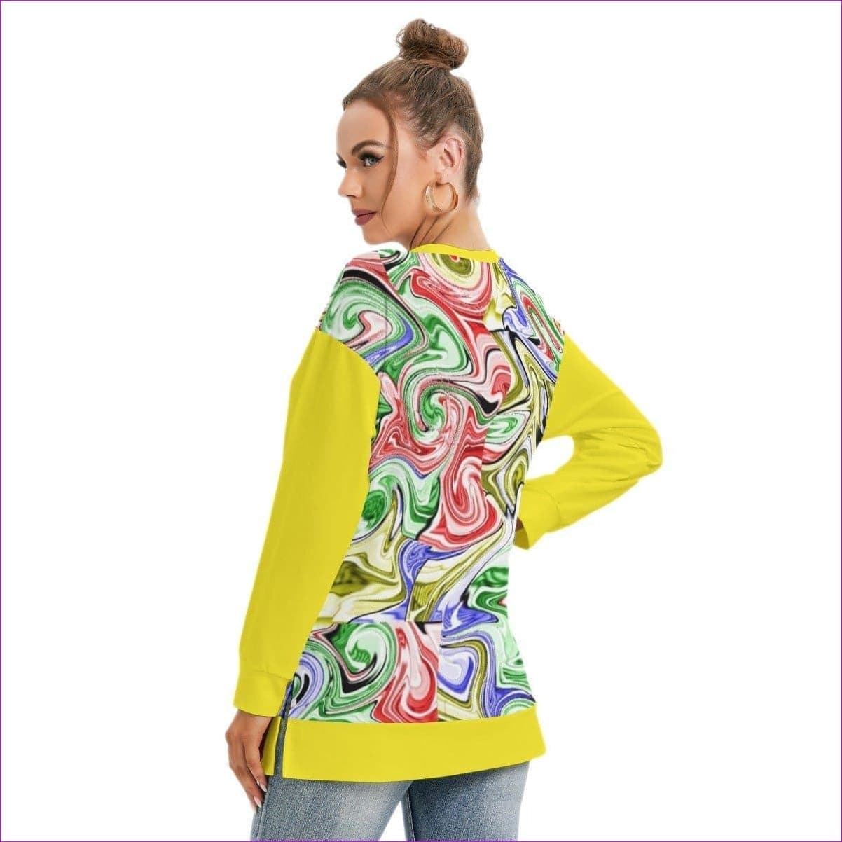 - Picasso Womens Side Split O-neck Sweatshirt - womens sweatshirt at TFC&H Co.