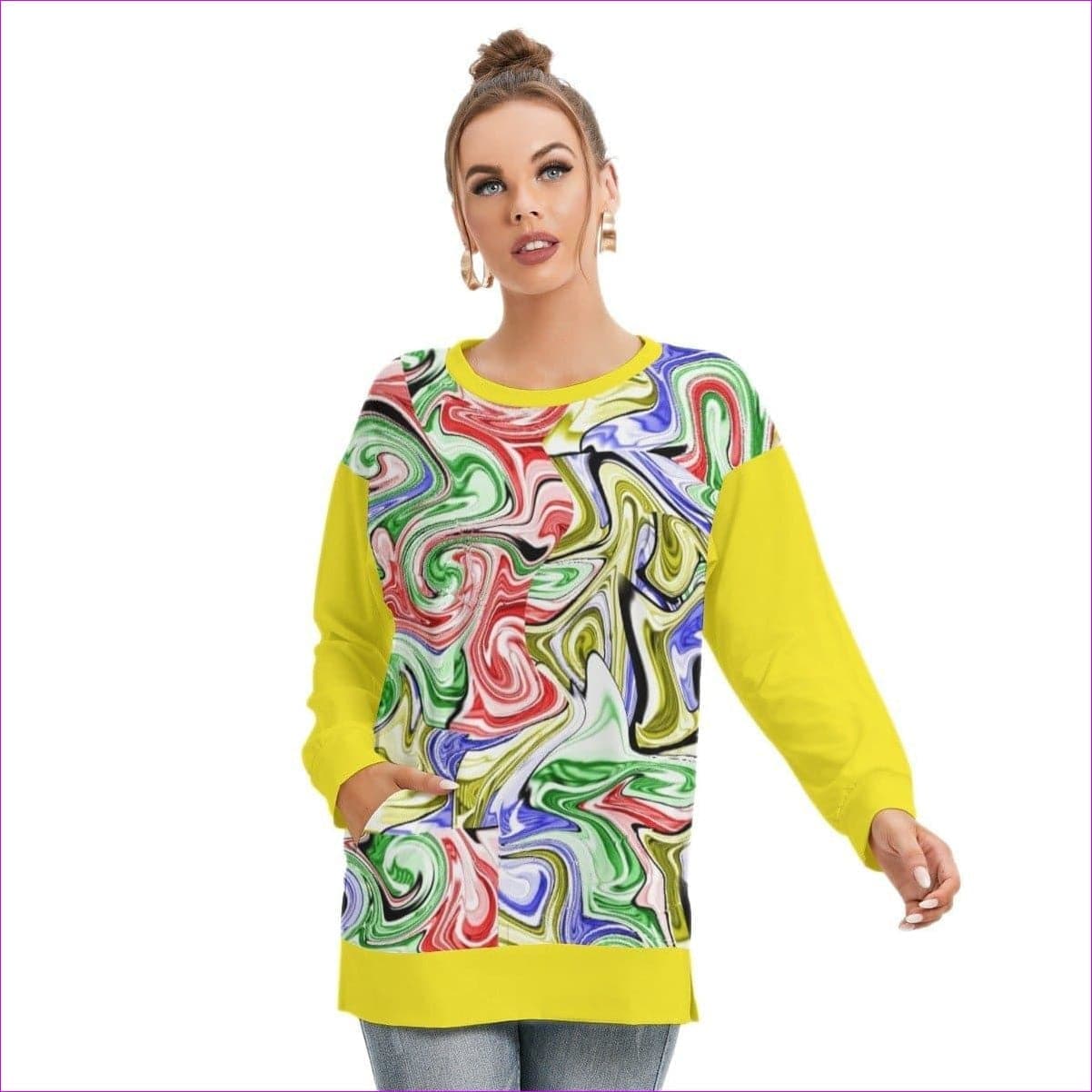 Picasso Womens Side Split O-neck Sweatshirt - women's sweatshirt at TFC&H Co.