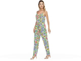 Multi-colored Picasso Womens V-neck Cami Jumpsuit - women's jumpsuit at TFC&H Co.