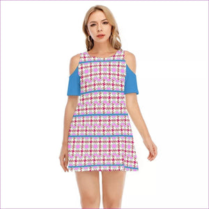 - Pink Houndstooth Teen's Cold Shoulder Dress | 100% Cotton - womens dress at TFC&H Co.