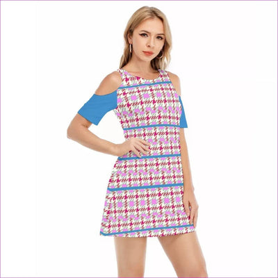 Pink - Pink Houndstooth Teen's Cold Shoulder Dress | 100% Cotton - womens dress at TFC&H Co.