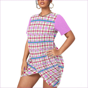 - Pink Houndstooth Women’s Stacked Hem Dress With Short Sleeve Voluptuous (+) Plus Size - womens dress at TFC&H Co.