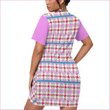 Pink Pink Houndstooth Women’s Stacked Hem Dress With Short Sleeve Voluptuous (+) Plus Size - women's dress at TFC&H Co.