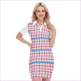Pink - Pink Houndstooth Womens Polo Collar Dress - womens dress at TFC&H Co.