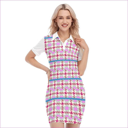 Pink Pink Houndstooth Womens Polo Collar Dress - women's dress at TFC&H Co.