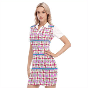 - Pink Houndstooth Womens Polo Collar Dress - womens dress at TFC&H Co.