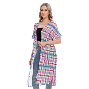 - Pink Houndstooth Womens Short Sleeve Cardigan - womens cardigan at TFC&H Co.
